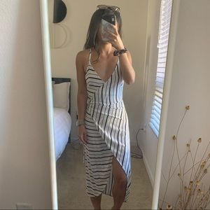 Black and White Striped Wrap Tie Dress